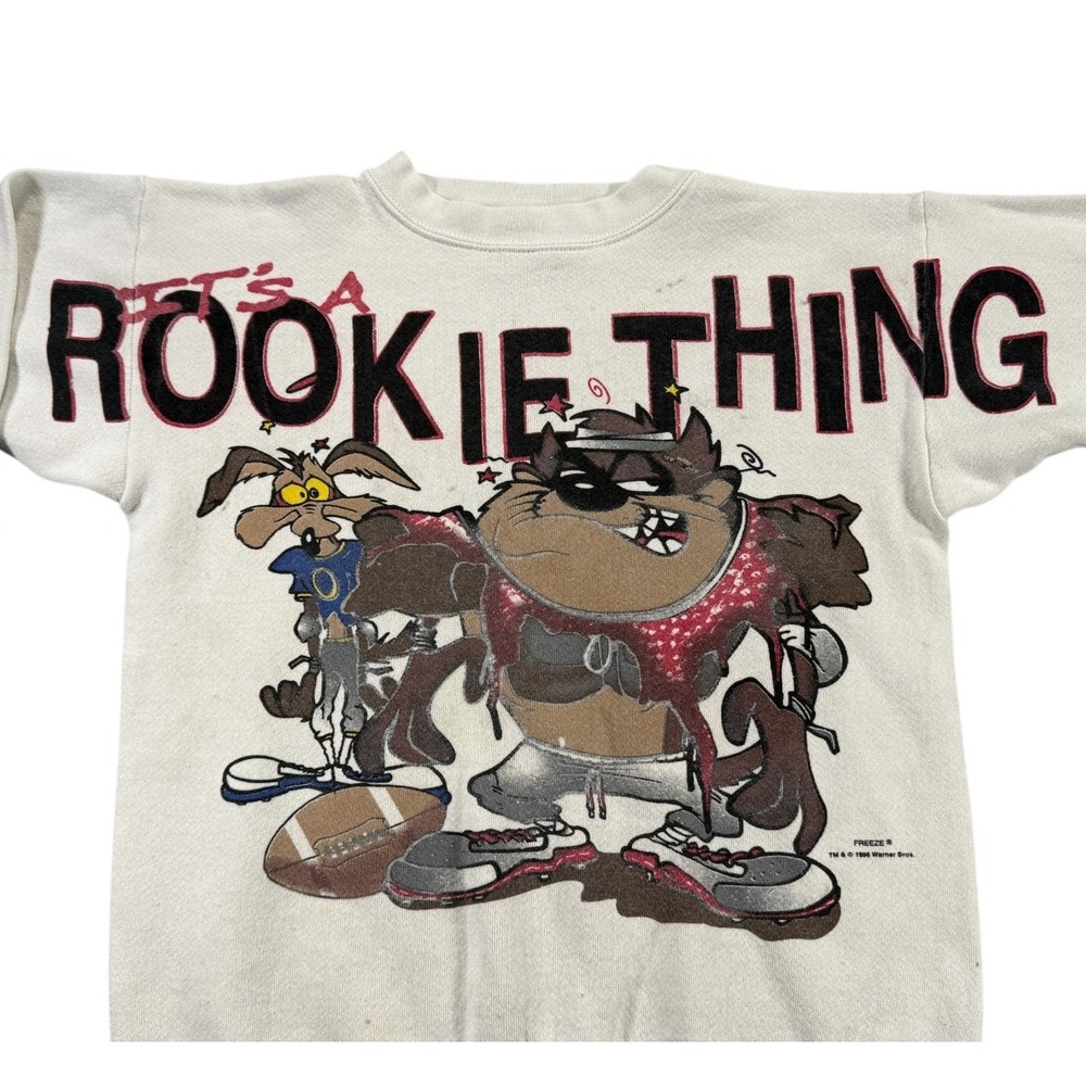 Vintage Looney Tunes It's A Rookie Thing Crewneck Sweatshirt Youth Size XL White